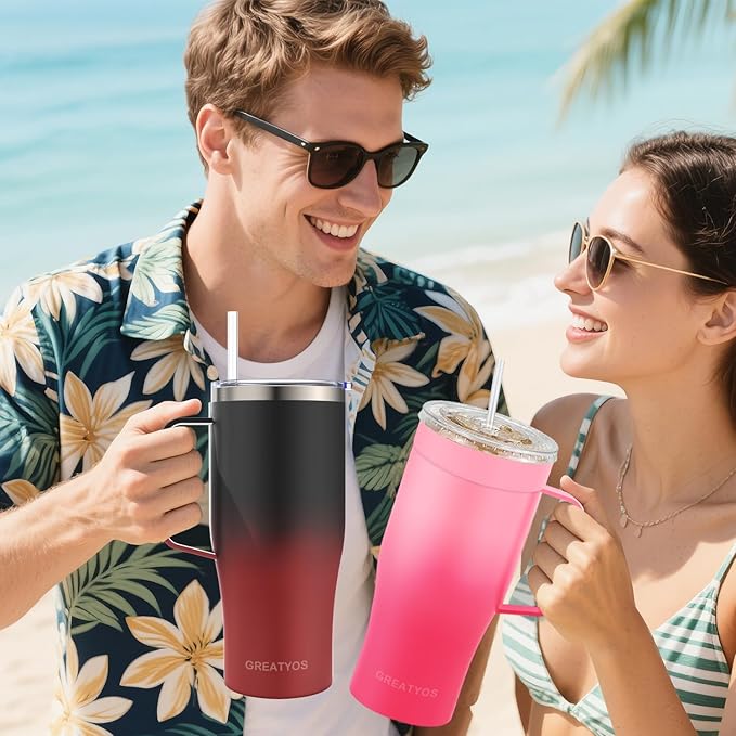 Universal Iced Coffee Sleeve with Handle - Insulated Double Wall Reusable Stainless Steel Holder Insulator for Cold Drinks Fits Small Medium Large To Go Cups Gifts for Men Women Him Her (Sakura)