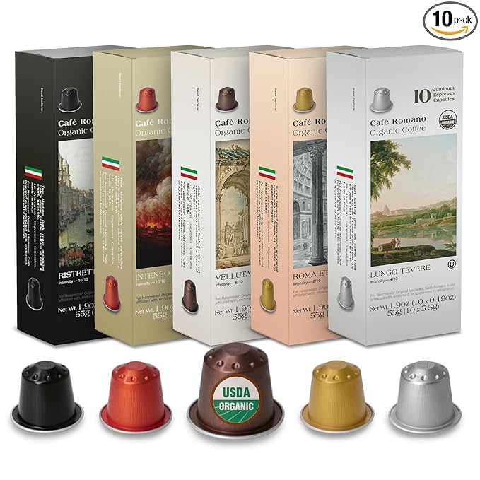 Organic USDA Café Romano Coffee Aluminum Espresso Pods For Nespresso Original Machine 100 Pack Italian Espresso Coffee (Variety pack)