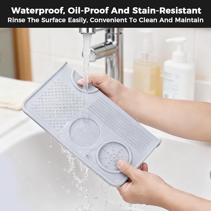 EZHPYK Espresso Tamping Mat for Counter – Food Grade Silicone Multi-Slot Coffee Tamper Mat for Barista Espresso Machine Accessories – Waterproof Neat Tamp Station Coffee Bar Mat for Countertop Gray