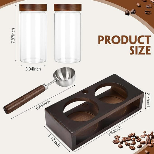 Suclain Glass Coffee Grounds Container with Shelf 2 x 44 oz Glass Coffee Bean Storage Canisters with Airtight Thread Lid and Measuring Spoon Food Storage Jars for Kitchen Sugar(Plain Style)