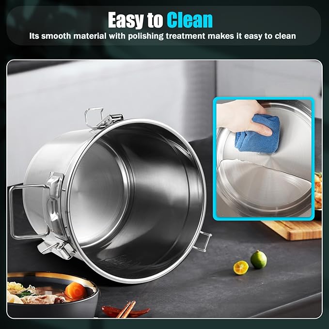 6L/1.31gal Stainless Steel Airtight Canister, Food Storage Canisters with Airtight Lid&Locking Clamp, Rice Cereal Grain Canisters Container, Storager Bucket for Flour, Coffee Bean, Sugar, Cookie, Milk