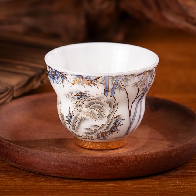 KAMMAK Ceramic Tea Cups Small, Cute Vintage Coffee Cup Set of 2, Porcelain Teacups Espresso Mug, 3.2oz Hand Painted Chinese Afternoon Tea Party Mugs, Birthday Gift for Women Men, Ice Fortune