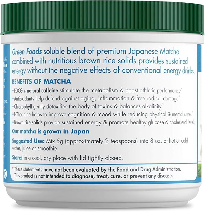 Green Foods Organic Ceremonial Grade Matcha Green Tea from Japan 5.5oz