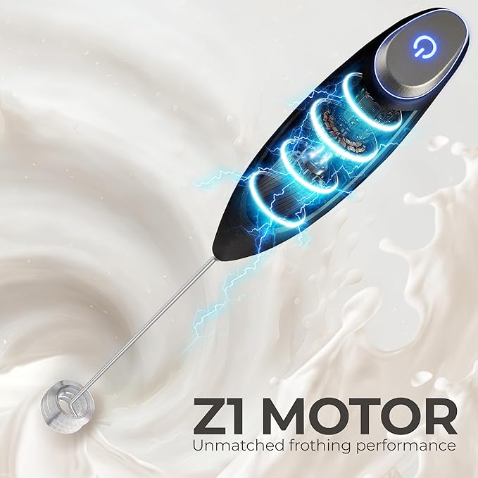 Zulay Kitchen Patented Tornado Triple Whisk Milk Frother with 4 Duracell Batteries – Handheld Foam Maker for Coffee, Lattes, Matcha & Hot Chocolate – Rich, Creamy Froth in Seconds