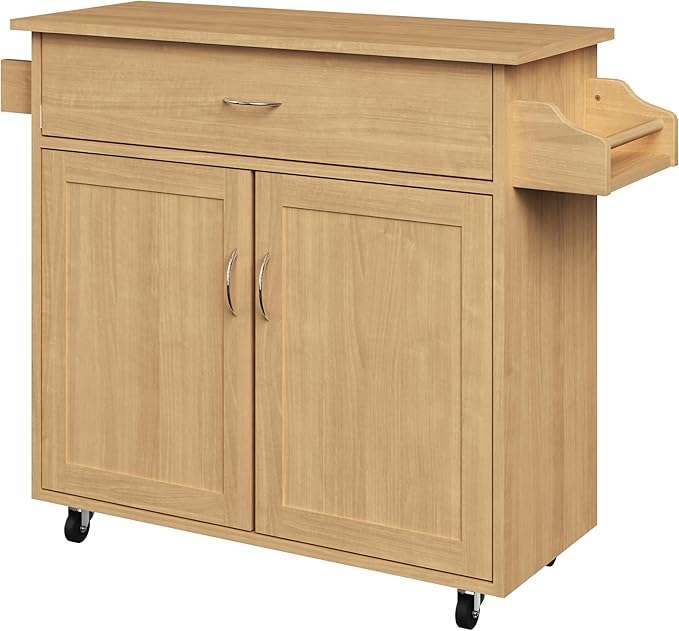 Kitchen Island with Spice Rack and Storage Cabinet - Rolling Cart with Drawers for Coffee Bar, Additional Counter Space, or Storage by Lavish Home (Oak)