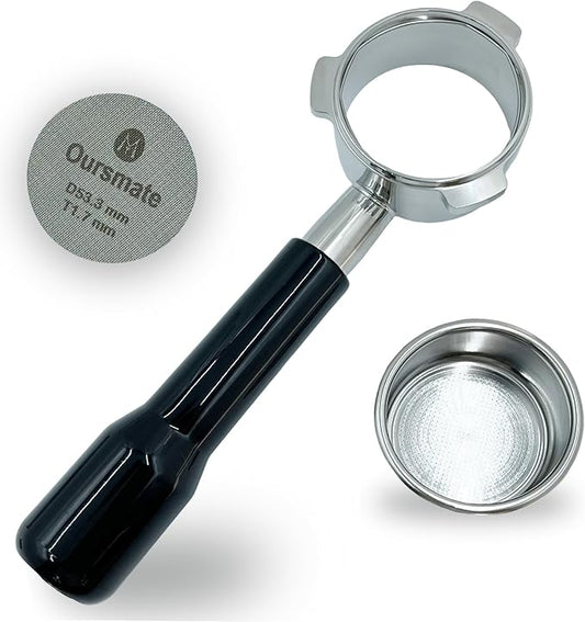 Bottomless Portafilter, 54mm, with Filter Basket and Puck Screen for Breville Barista Express, 3 Ears Stainless Steel, Black Handle