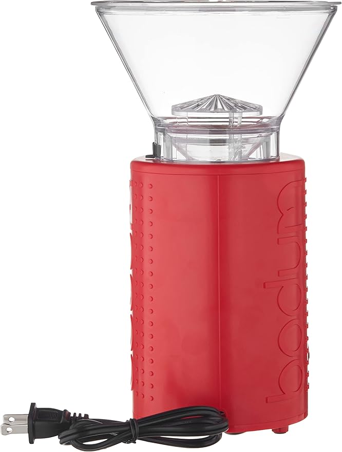 Bodum Bistro Electric Conical Burr Coffee Grinder, Preset Timer, 12 Grind Settings, Red (Pack of 2)