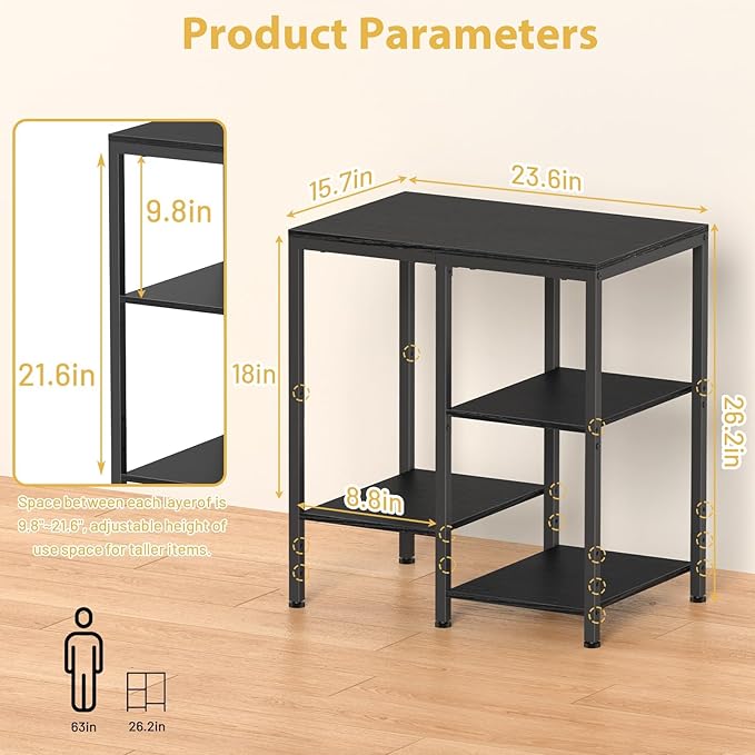 Kitchen Microwave Stand,4-Tier Adjustable Bakers Rack, Microwave Cart with Storage, Small Coffee Bar Table Appliance Shelf for Living Room,Office (Coal-Black)