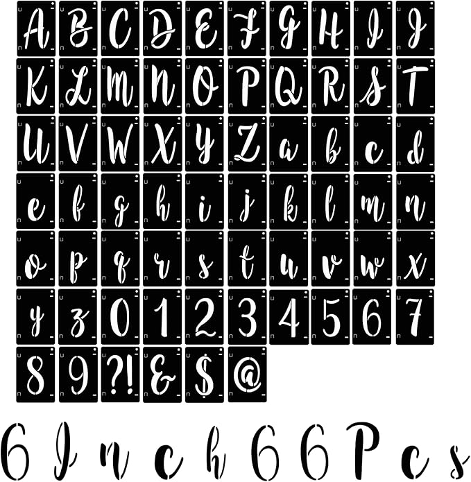 Letter Stencils 6 Inch Interlocking Stencil Kit Reusable Boutique Calligraphy Stencil Includes Upper and Lowercase Letters Numbers Symbol for Painting on Wood,Wall,Fabric,Glass,Paper