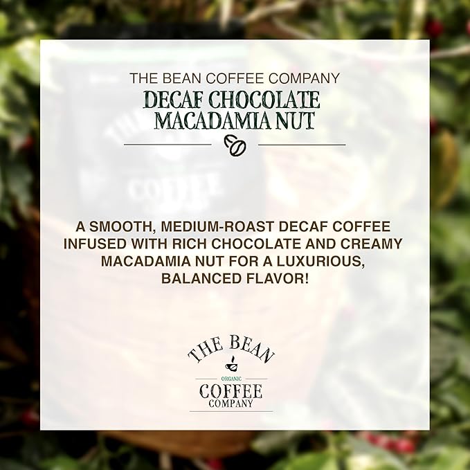 The Bean Organic Coffee Company Water Processed DECAF Chocolate Macadamia Nut, Medium Roast, Ground Coffee, 5-Pound Bag, Café Molido Tostado Orgánico descafeinado