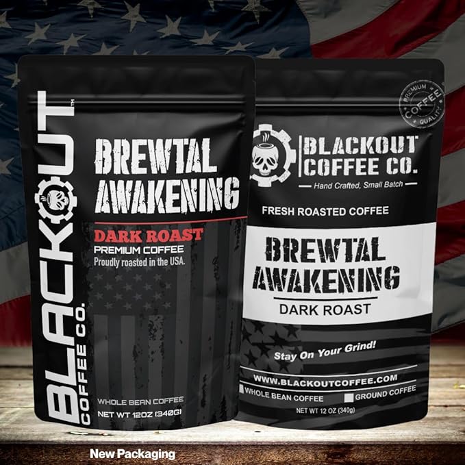 Blackout Coffee Brewtal Awakening Whole Bean Coffee – Dark Roast, High Caffeine, Bold & Strong – Freshly Roasted 12oz Bag