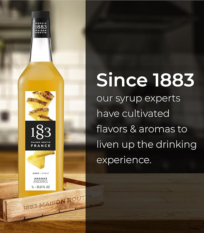 1883 Pineapple Syrup for Drinks, Made in France, 1 Liter Glass Bottle