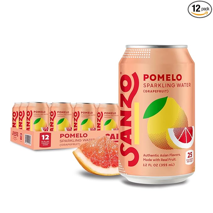 Sanzo Flavored Sparkling Water - Pomelo Grapefruit Seltzer - Low Calorie Low Sugar - Craft Asian Drinks - Vegan Gluten Free Carbonated Flavored Water - Fizzy Bubbly Healthy Drinks - 12oz, 12 Pack