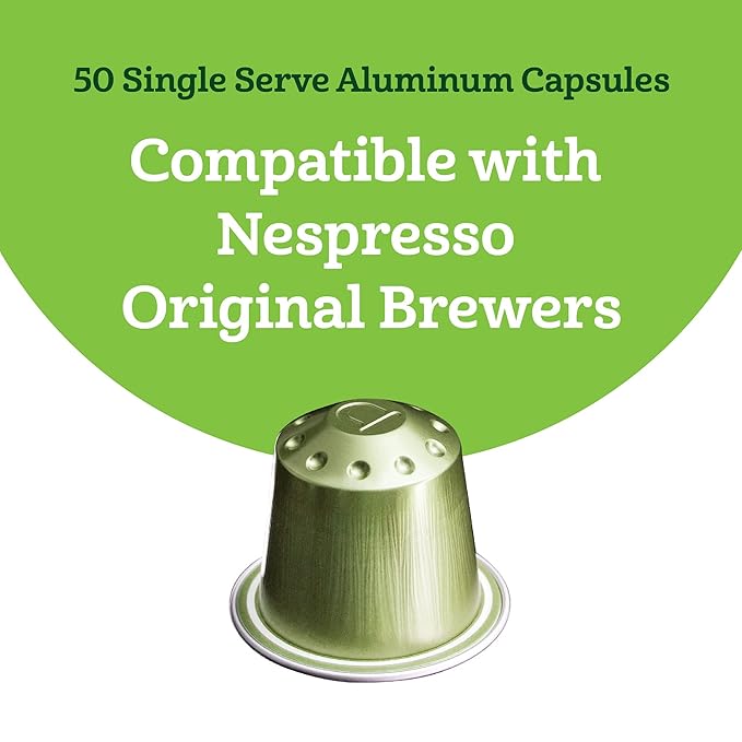 Amazon Fresh Espresso Decaffeinato Dark Roast Aluminum Capsules, Compatible with Nespresso Original Brewers, Intensity 9/13, 50 Count (5 Packs of 10)