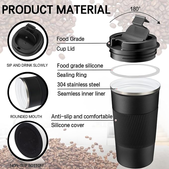 18oz Mug with Ceramic Coating Inside, Insulated Coffee Mug with Lid, Leak Proof Coffee Travel Mug, Travel Coffee Mug Fits in Car Cup Holder