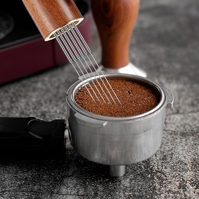 2pcs Coffee Needle Distributor, 6 Needles 0.3mm Coffee Distribution Tool, Espresso Whisk, Espressos Stirrer Tool With Natural Wood Handle for Baristas And Home Brewing Enthusiasts