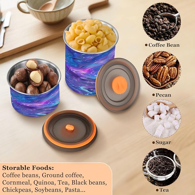 YETTASBIN Iridescent Airtight Food Storage Containers 500ml/19oz, Stainless Steel Coffee Canisters with Vacuum-Lock Lid for Kitchen Organization, Coffee Bean, Tea, Sugar, Flour
