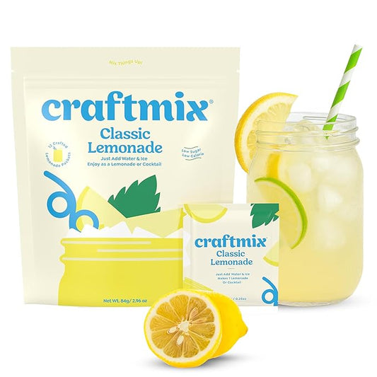 Craftmix Classic Lemonade Mix, 12 Packets, Easy Powder Drink with Real Fruit, Low-Sugar, Vegan, Low-Carb, Non-GMO, Dairy-Free, Gluten-Free, Flavored Water Enhancer, On-the-Go Water Flavoring Packets