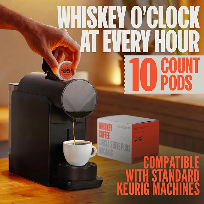 Double Neat Organic Whiskey Coffee Pods – Keurig Compatible – Single Serving Bourbon Coffee K Cups – Unique Coffee Gifts for Men – Premium Gourmet Coffee Pods Gift Set – 10 Count