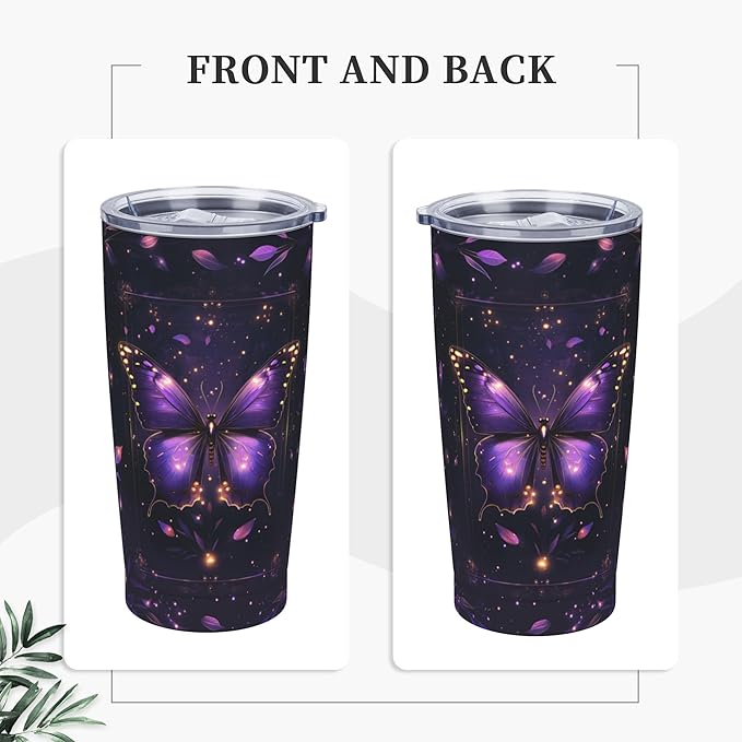 Butterfly Tumbler with Lid and Straw 20oz Coffee Tumblers Leakproof Stainless Steel Travel Mug Vacuum Insulated Cup for Iced and Hot