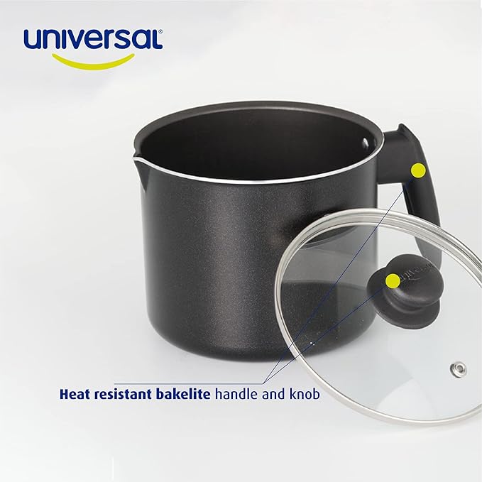 Universal (51 Oz - 1.6 Quart) Non-stick Milk Pitcher with Glass Lid, Aluminum Frothing Jug