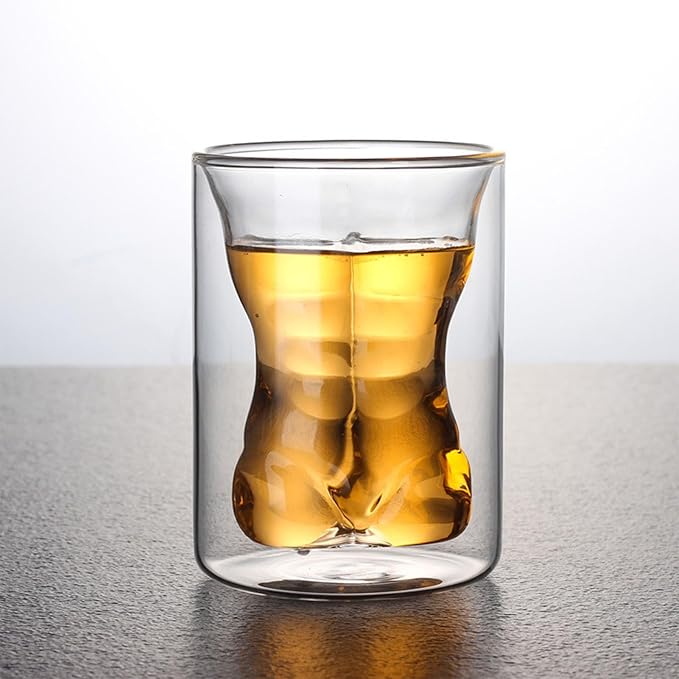 Whiskey Glass,Beer Glasses Cups for Men,Sexy Naked Muscle Man Clear Glass Cups,Double Wall Cool Beer Cup,Body Shaped Wine Glass,for Wine Cocktail Vodka,Home Party Bar Gift