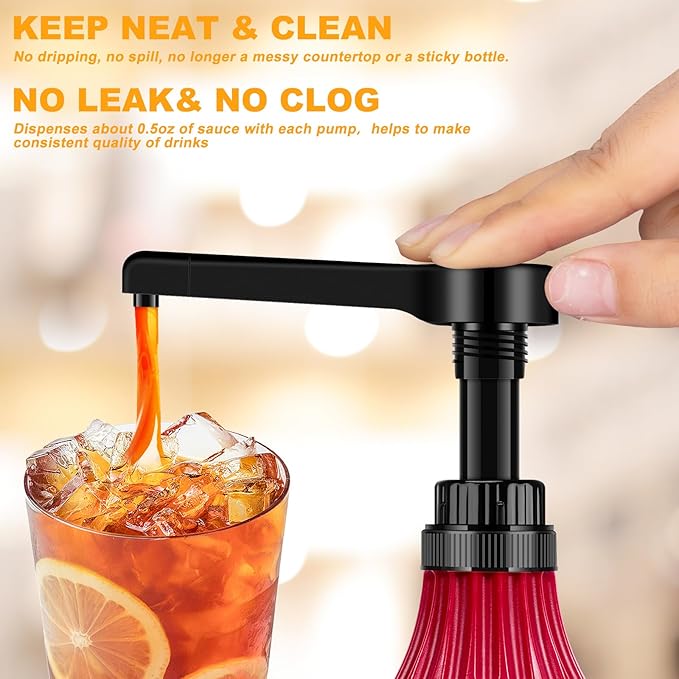Hushee 2 Pcs Coffee Syrup Pump Sauce Pump Dispenser for 64 oz Syrup Bottles Reusable Sauce Pumps Coffee Dispenser Multifunctional Sugar Pumps for Chocolate Caramel Vanilla Mocha Sauces(Black)