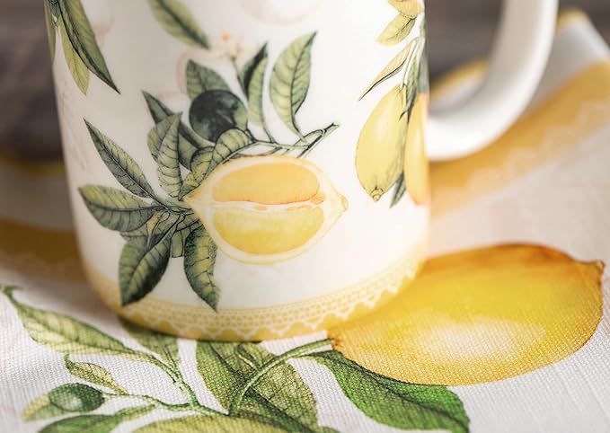 Maison d' Hermine Coffee Mug with Handles Fine Bone China Mugs Pack of Two Tea Cups for Hot Beverages Cappuccino Latte Home Restaurant Office Perfect for Gift (Limoncello, 12 Ounce)