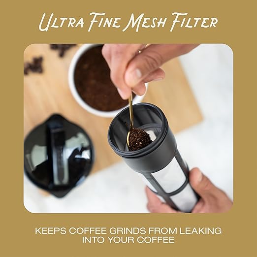 Takeya Tritan Cold Brew Coffee Maker - Airtight Pitcher with Leak-Free Lid - BPA-Free Cold Brew Maker with Silicone Handle - Dishwasher-Safe Pitcher for Homemade-Cold-Brew - 1 Quart,Black,(Pack of 4)