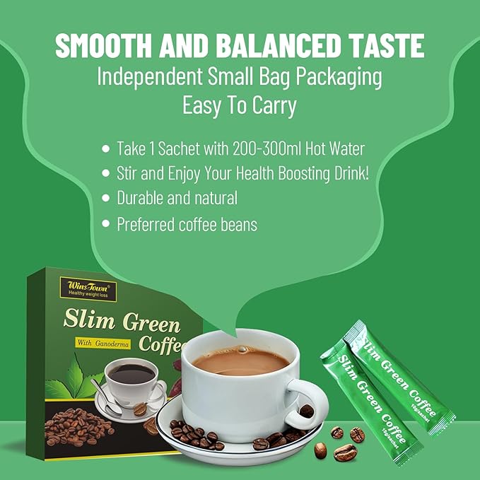 Premium Green Coffee with Ganoderma & Herbal Extracts - Energizing Instant Coffee Blend for Metabolism & Antioxidant Support, 18 Sachets