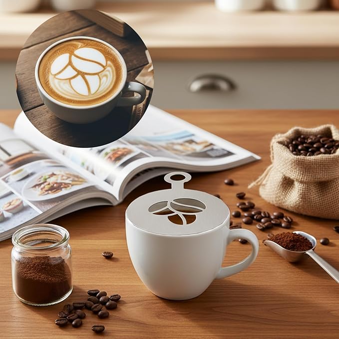 4 Pcs Stainless Steel Coffee Stencils with Various Patterns for Cappuccino Chocolate Lattes Cake Decorating, Coffee Shop and Home Use