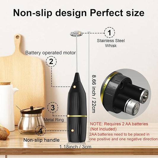 2 Pack Electric Milk Frother Wand (Black) | Powerful Motor for Fast Creamy Froth, Easy Clean | Coffee, Latte, Matcha, Hot Chocolate