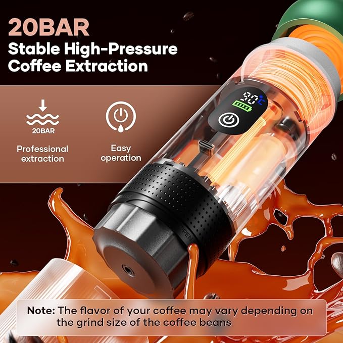 kejector Portable Coffee Maker Espresso Machine for Travel Nano Car Coffee Maker Compatible with Ground Coffee & Capsule for RV, Hiking Camping Office, Travel Espresso Maker Electric Green