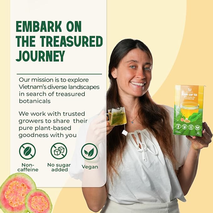 VieTreasures 40 Guava Lotus Leaf Tea Bags | 100% Natural Botanicals Blends, No Caffeine, Vegan, No Sugar | Herbal Tea for Digestion & Weight Balance, Individually Wrapped for Freshness | 2.8oz