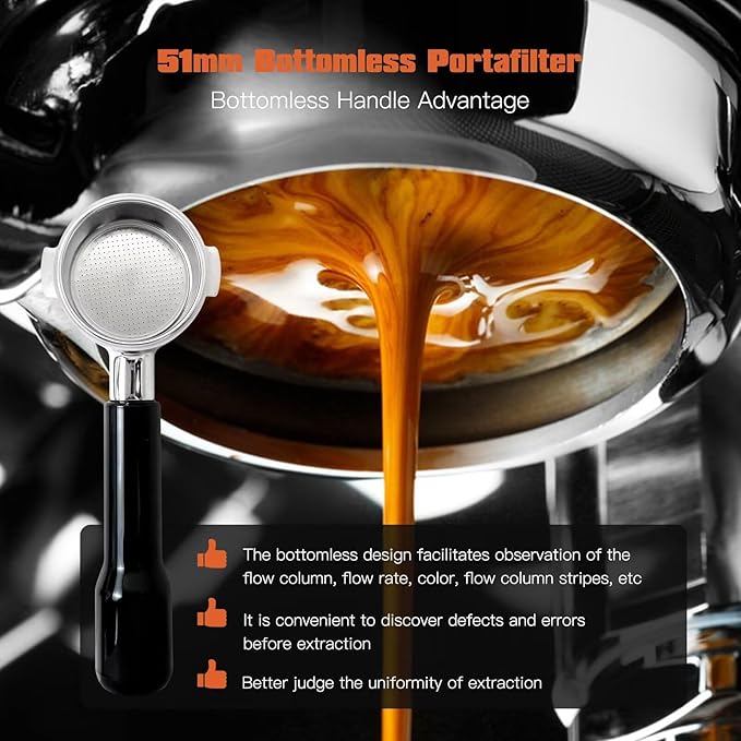 HEKUTU Bottomless Portafilter with Stainless Steel Filter Basket Fit 51 mm for Delonghi Dedica Style Series ECP3420/ECP3120/EC155/BCO430/EC260 Espresso Machine