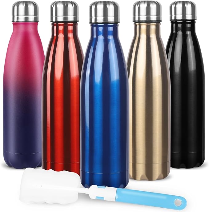 Sfee Insulated Water Bottle, 17 oz Stainless Steel Water Bottles, Double Wall Vacuum Reusable Water Bottles Leak Proof BPA-FREE Sports Bottle Cup Keep Hot&Cold for Running Gym Workout Cycling Kids