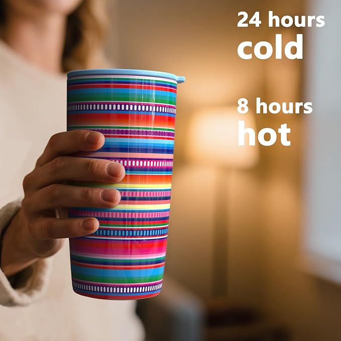 TILUCK 20 oz Tumbler with Lid, Vacuum Insulated Stainless Steel Coffee Mug, Double-Walled Travel Tumbler for Hot and Cold Drinks(RainbowStripes, 20oz)