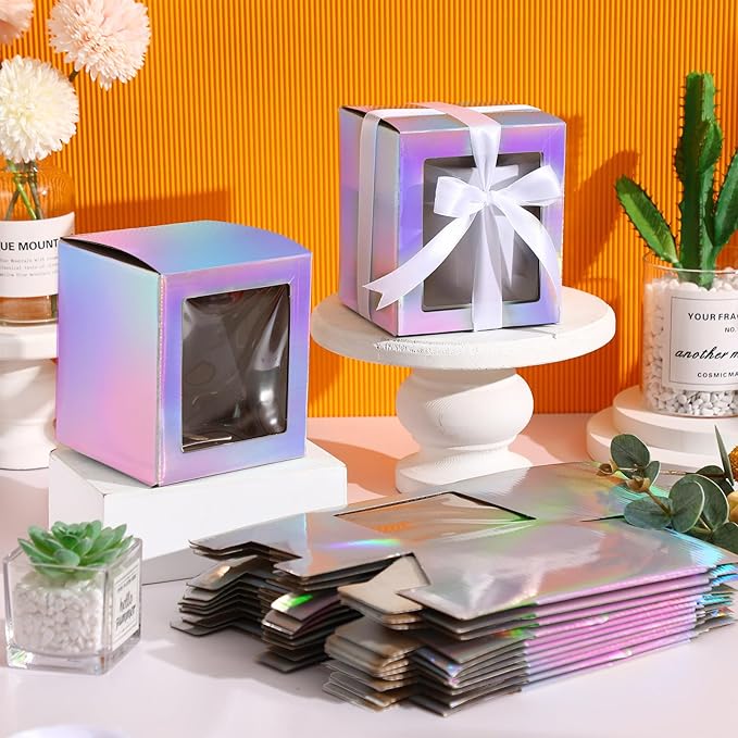 Ctosree 50 Pcs Mug Boxes for Gifts Sublimation Mug Box with Clear Window for Coffee Cup Packaging Shipping Exhibition for 11oz, 12oz, 15oz Blank Gift Christmas Wrapping Craft(Laser)
