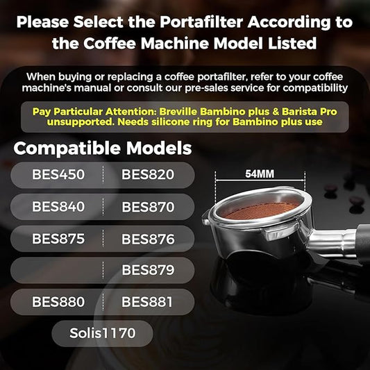 IKAPE 54mm Bottomless Naked Portafilter Silver, for Breville BES870/880 & Solis Barista Machines(18g Basket Included)