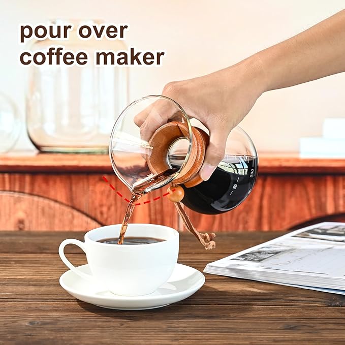 Pour Over Coffee Maker with Stainless Steel Filter, Pour Over Coffee,Pour Over Coffee Dripper, 13.5 OZ, Drip Coffee Maker, High Heat Resistant Carafe, also for Camping, Hiking