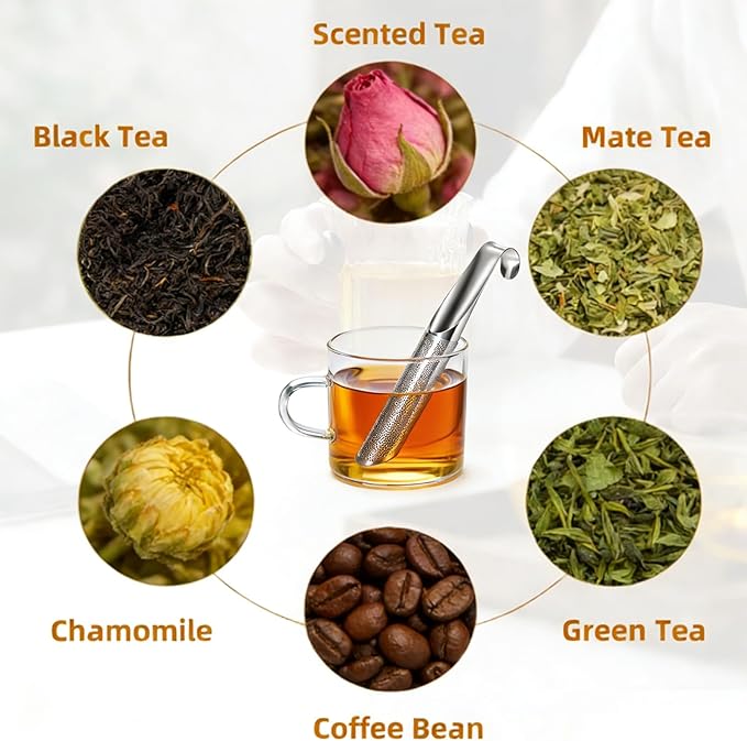2 Pcs Tea Infuser with Hook Handle, Tea Diffusers for Loose Tea, Tea Steeper Stainless Steel Tea Strainers & Filters with Teaspoon Tea-tweezers Steel Wire Cloth