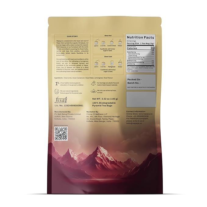 Nepaya Chamomile Herbal Tea Bags – 50 Count Pyramid Bags, Himalayan Chamomile & Lemongrass Blend, Biodegradable, Caffeine-Free Sleep Tea for Relaxation and Bedtime Calm from Nepal