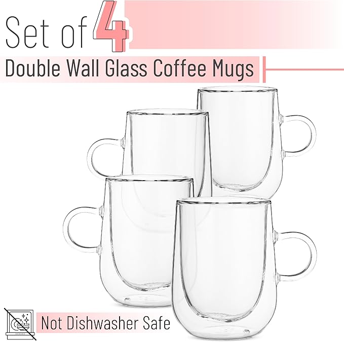 BTaT- Double Walled Espresso Cups, 5 oz, Set of 4, Clear Coffee Mugs, Double Wall Insulated Espresso Cups, Small Coffee Mugs for Tea, Lattes, Macchiatos, Hot & Cold Beverages