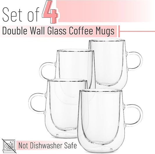 BTaT- Double Walled Espresso Cups, 5 oz, Set of 4, Clear Coffee Mugs, Double Wall Insulated Espresso Cups, Small Coffee Mugs for Tea, Lattes, Macchiatos, Hot & Cold Beverages