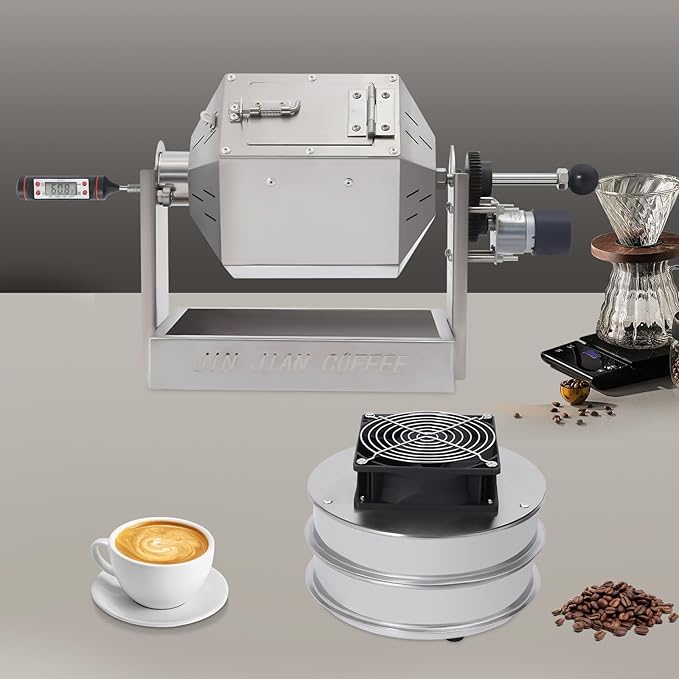 LXYIUTRW Bepritm Coffee Bean Roaster, 3.8L Stainless Steel Coffees Bean Baking Machine with Cooler&Sieves Drum Type Coffee Beans Baker Peanut Roaster for Home/Commercial Use (3.8L)