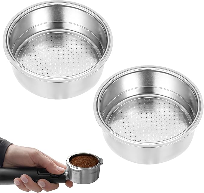 2 Pcs Stainless Steel Coffee Filter, 51mm Pressurized Espresso Filter Basket for Portafilter Machines Espresso Machine Parts Compatible with 51mm Portafilter Coffee Machines (2 Cups Capacity)