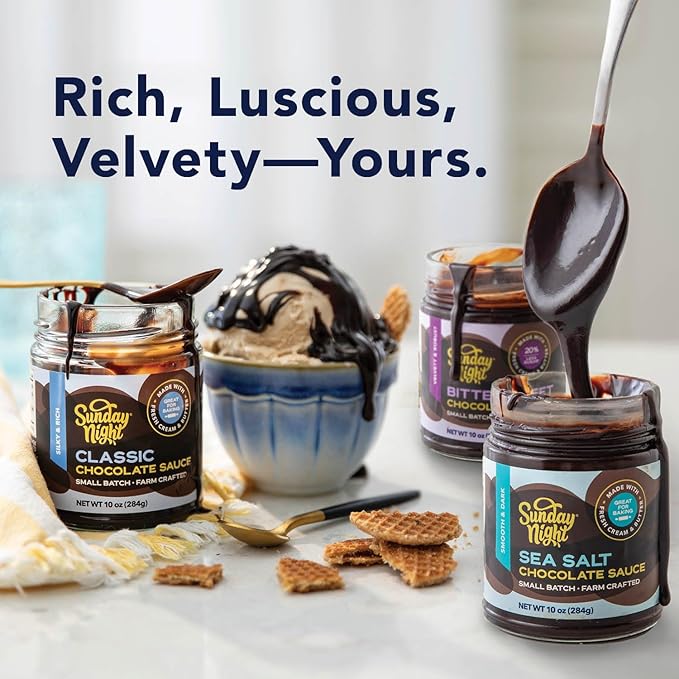 Sunday Night Classic Chocolate Sauce - Luxury Chocolate Gift, Dairy Free, Gluten-Free, Pure Clean Ingredients, No Preservatives - 10oz
