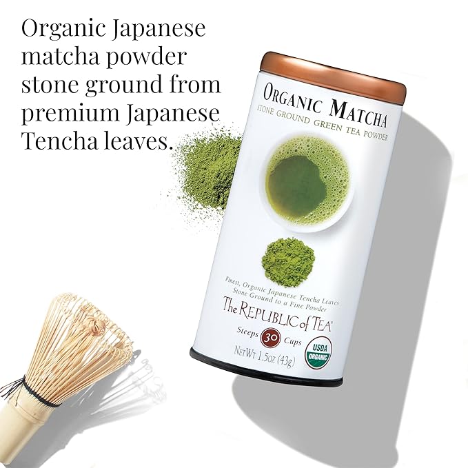 The Republic of Tea Organic Japanese Matcha Green Tea Full-Leaf Powder, 16 Oz Bag | Steeps 200 Cups