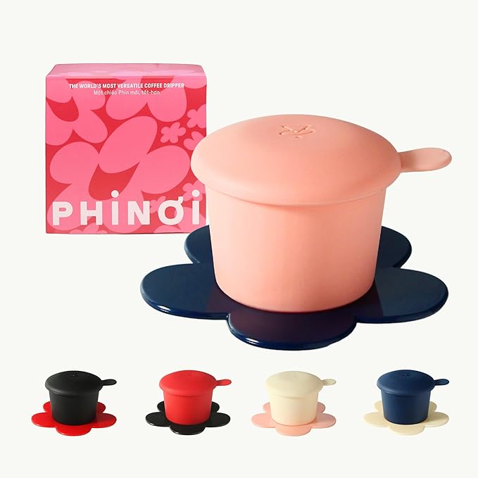 Pour Over Coffee Dripper - Vietnamese Phin Filter – Single Cup Coffee Maker 1-2 Cup with Flower Design – Plastic Reusable Coffee Filter for Manual Brewing, Travel Friendly (Pink + Navy)