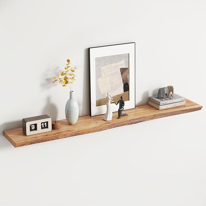Reclaimed Elm Wood Floating Shelf for Wall, Live Edge 55"W x 9.2"D x 1.4"H, 1 Pack with Invisible Bracket, Large Wall Mounted Shelf for Living Room Bedroom Kitchen Bathroom Decor, Natural Finish